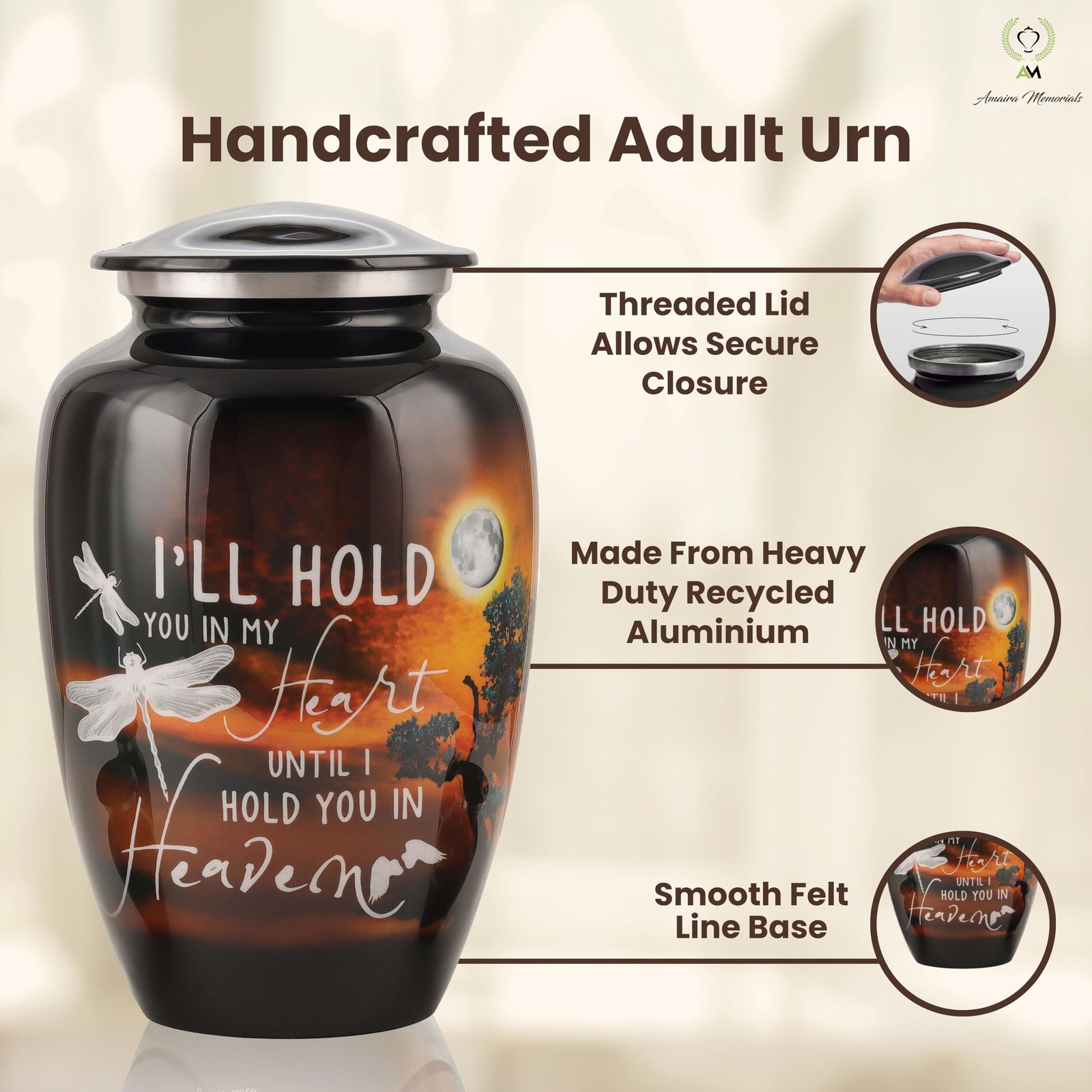 Urns for Human Ashes Adult, Large Cremation Urn Large, Moonlight Dragonfly