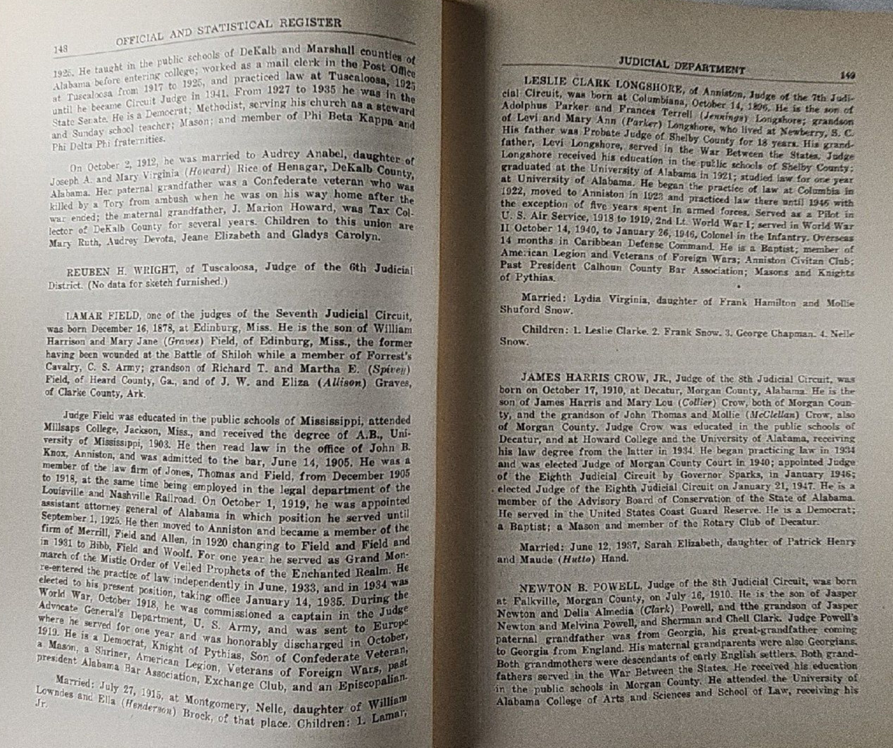 Alabama Official Statistical Register 1947 Archives History Genealogy Government