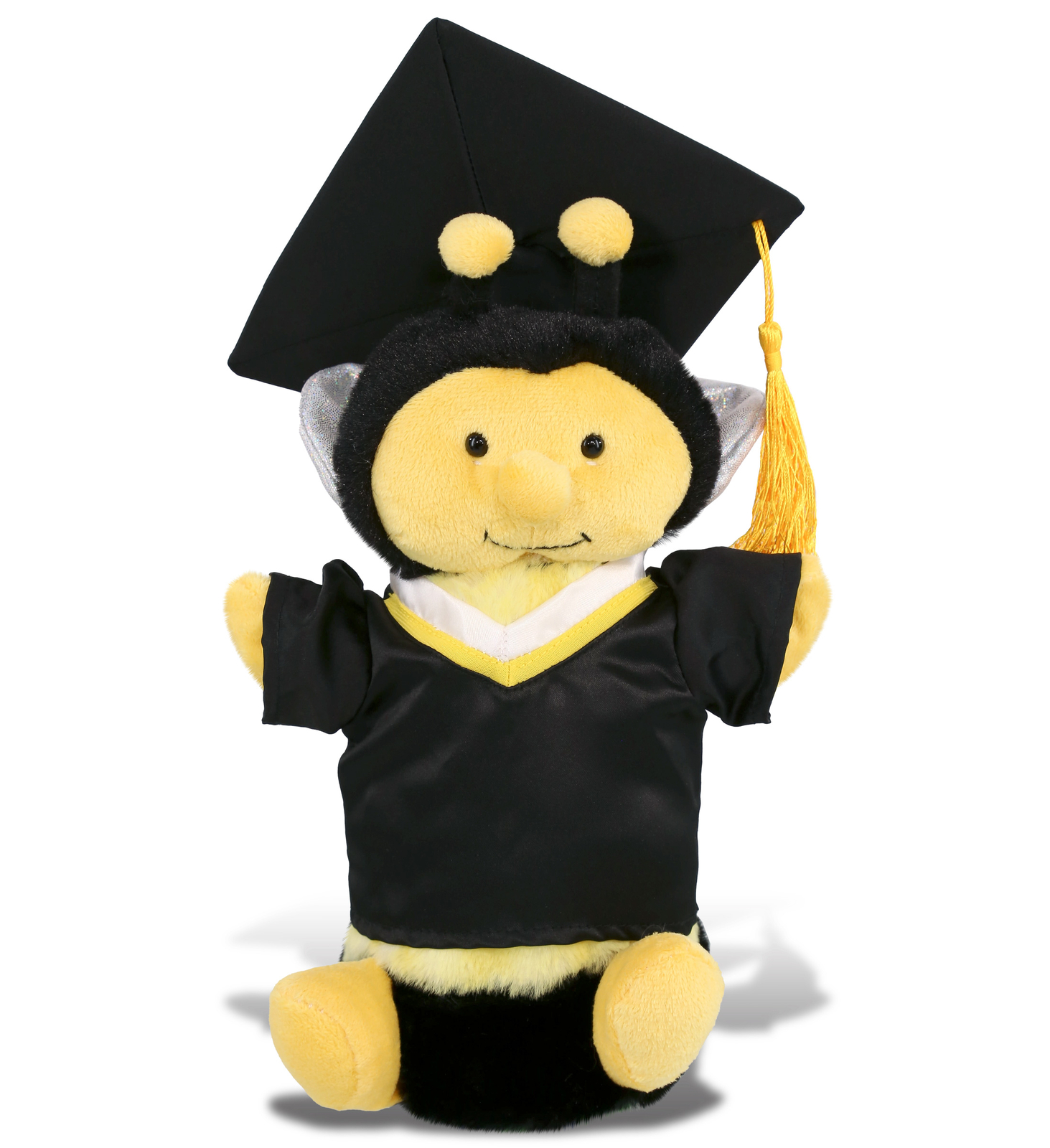 DolliBu Honeybee Graduation Plush Toy Hand Puppet with Gown and Cap – 10 Inches