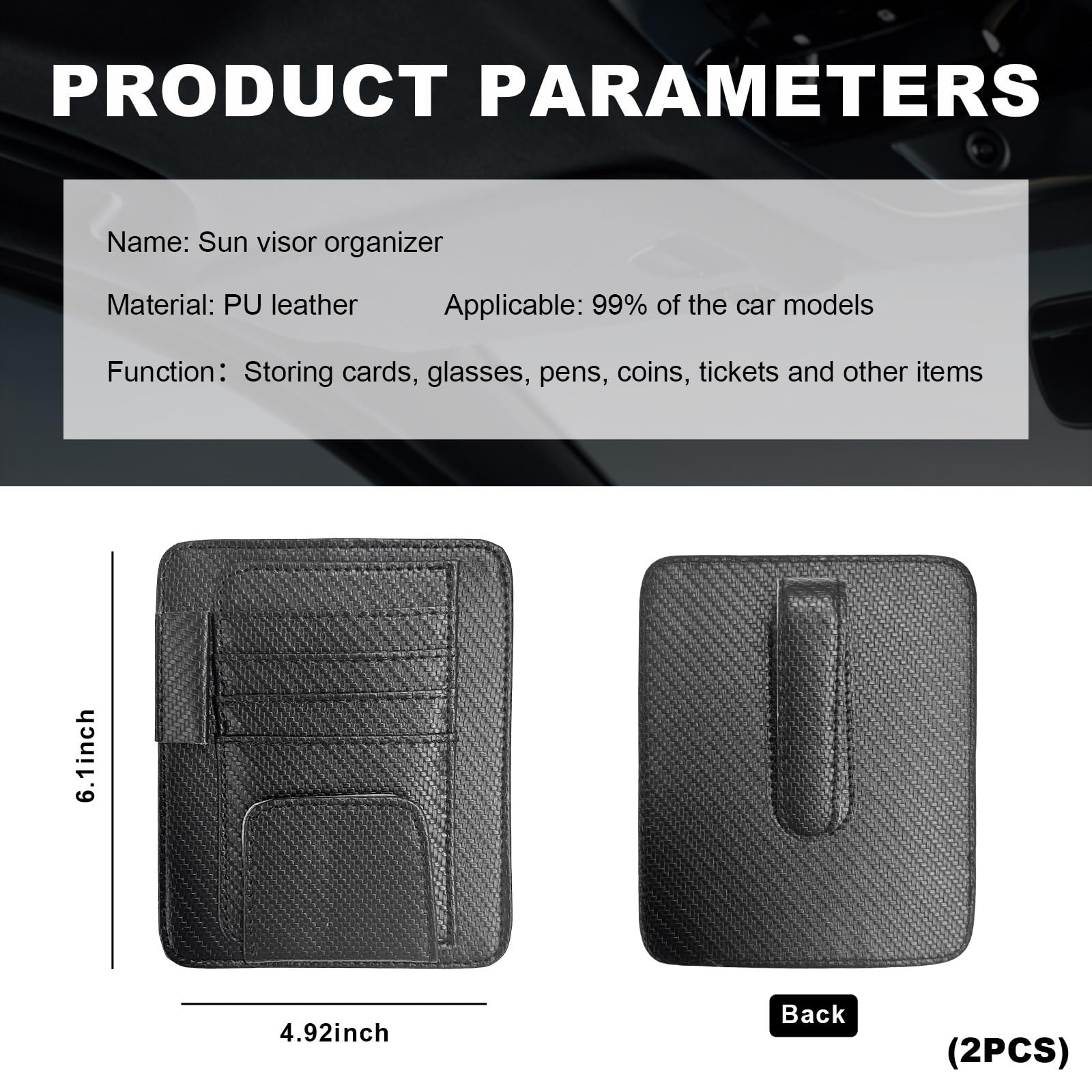 Dickno 2PCS Small Leather Car Sun 6.1×4.92 inches, Carbon Fibre Black,