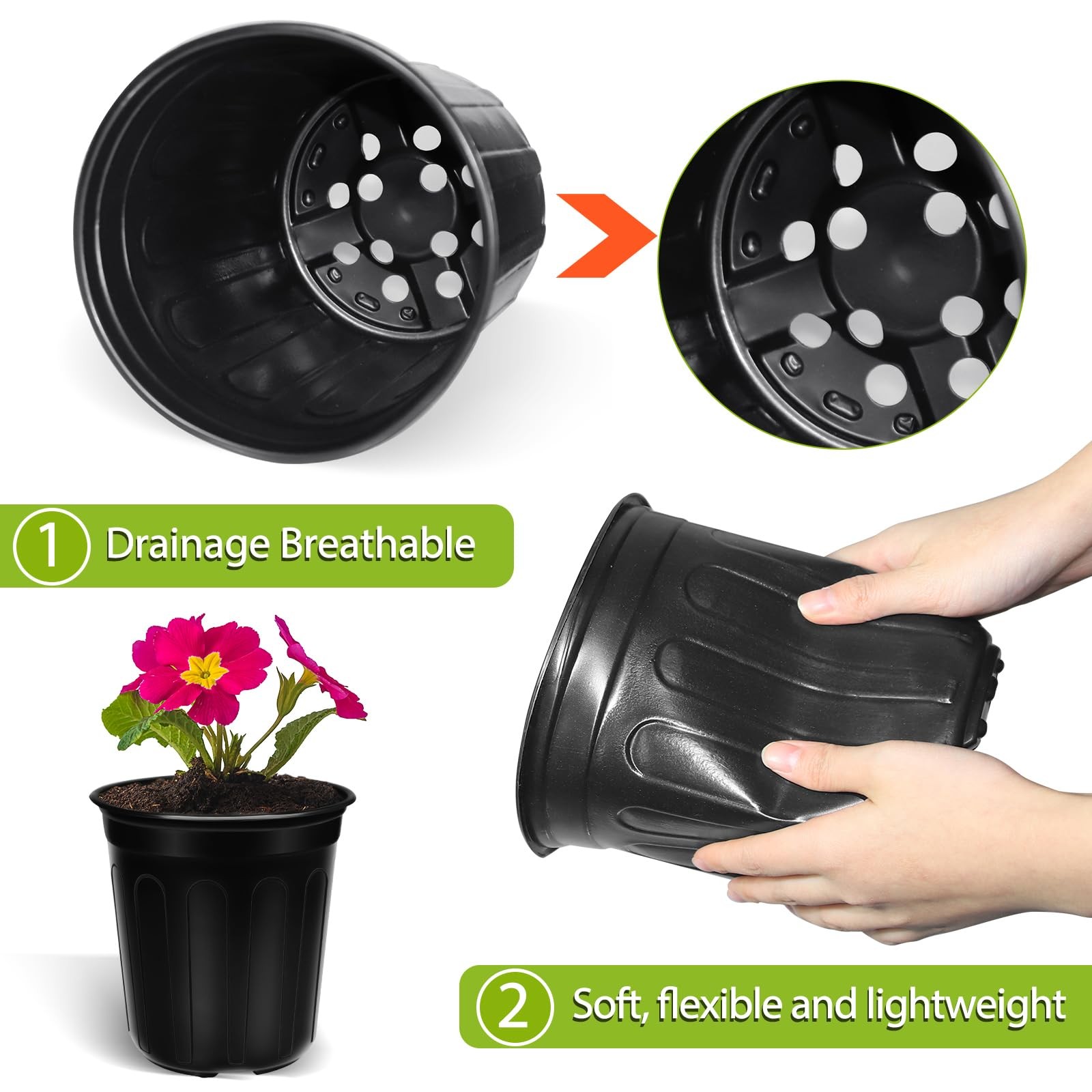 BeapTcely 50 Pcs 1 Gallon Plastic Plants Nursery Pot with 1 Gallon, Black