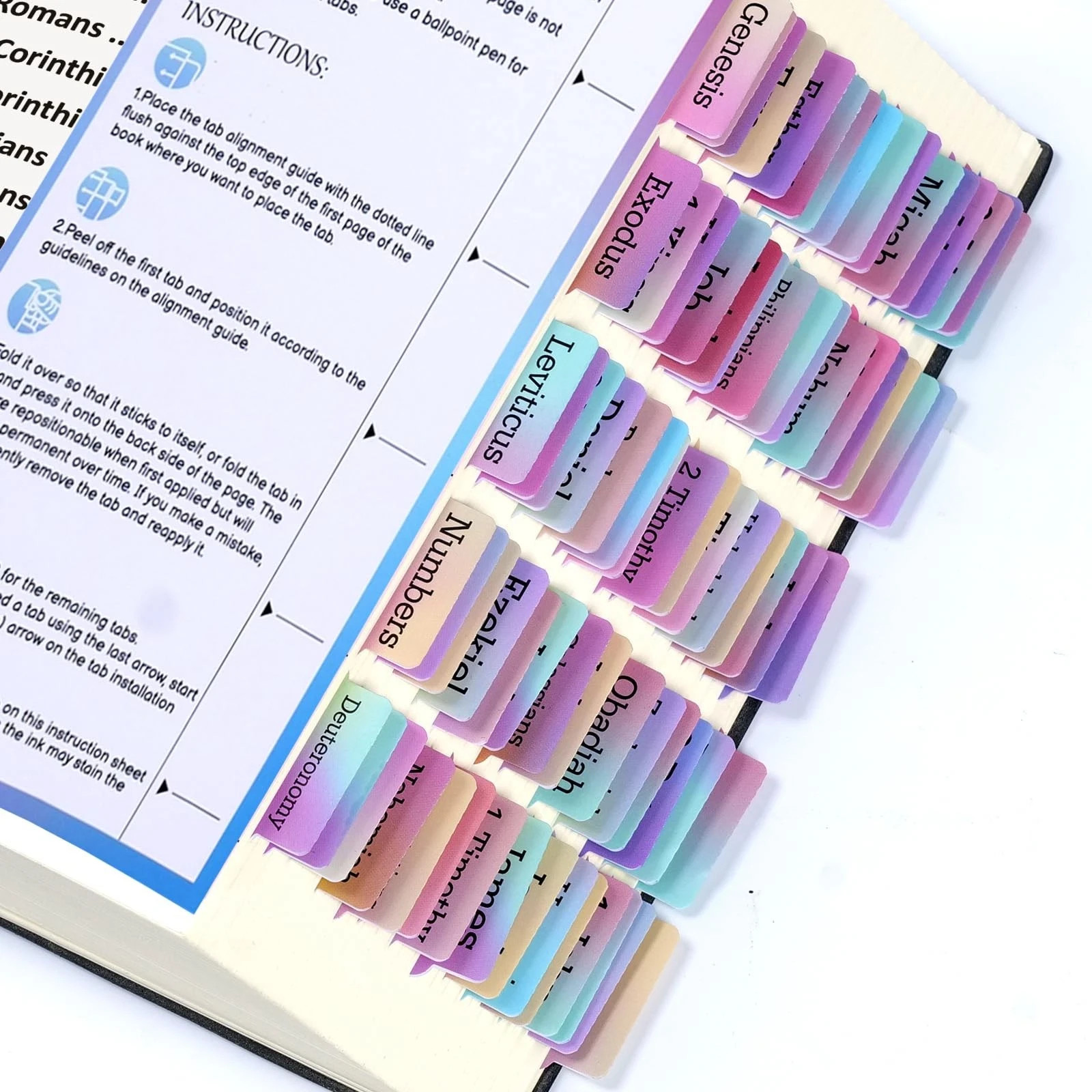 Laminated Bible Tabs for Women&Men，75 pcs Large Print 3×5 inches, Rainbow