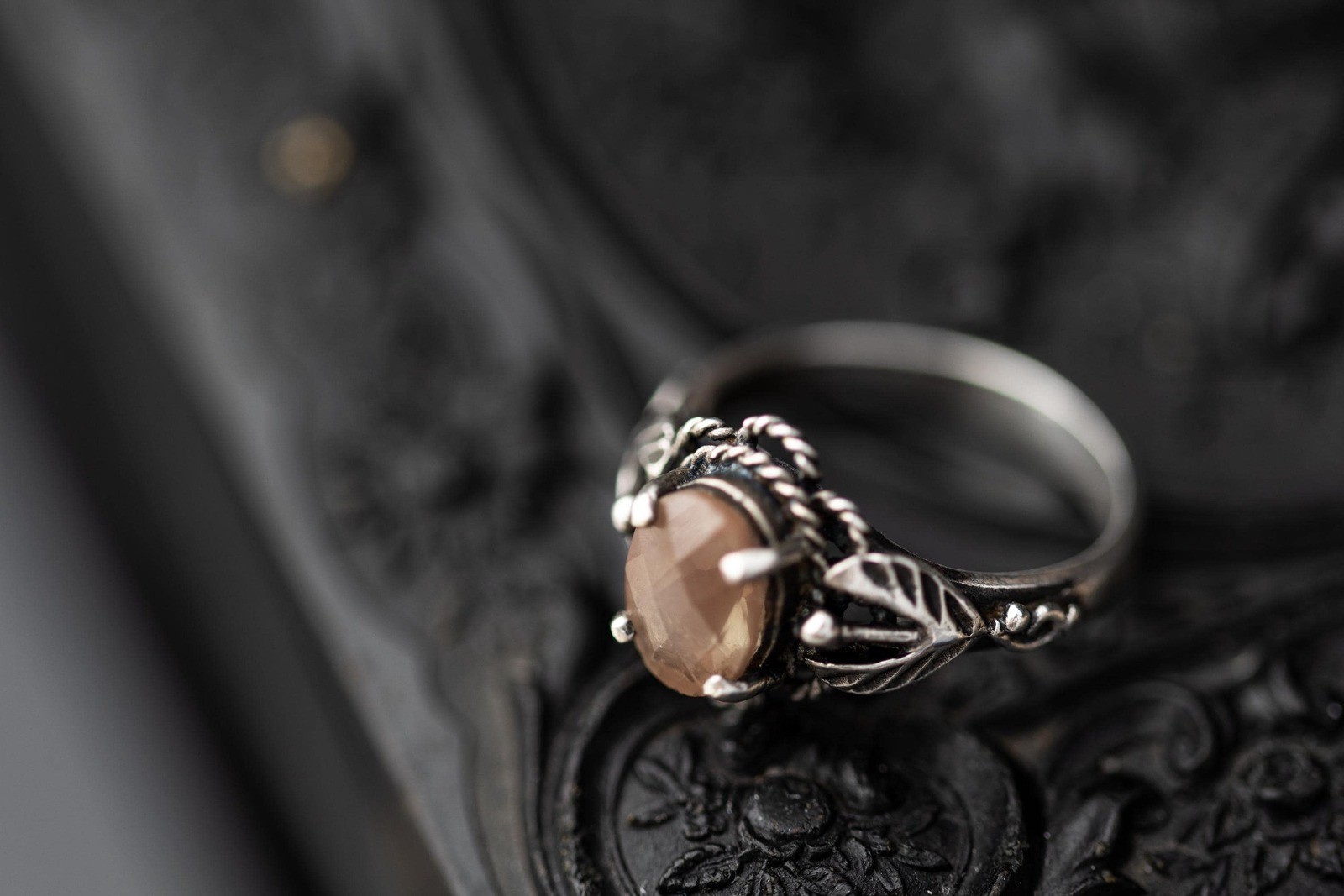 Vintage Estate Saphiret Glass Sterling Silver Ring Art Nouveau Jewelry