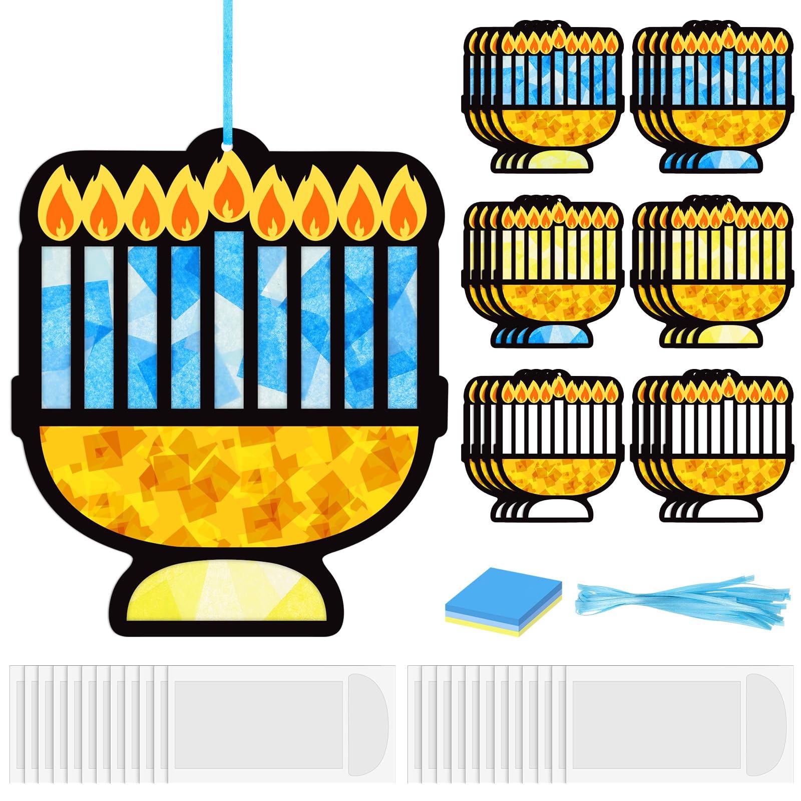 Mooliwe 24 Sets Hanukkah Menorah Tissue Sign Craft Kit 6.3 Inches, Blue