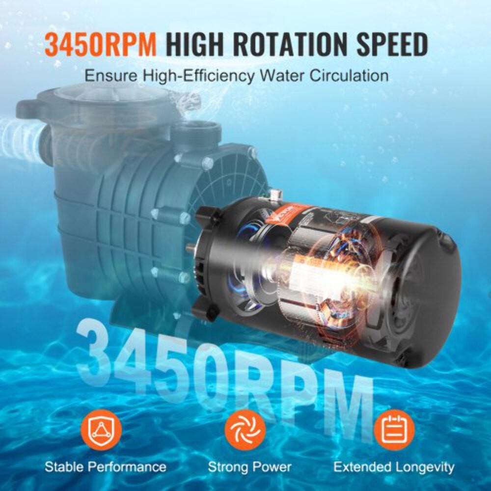 1 HP Pool Pump Motor 56J Frame 115V98 Amps230V49 Amps 3450 RPM