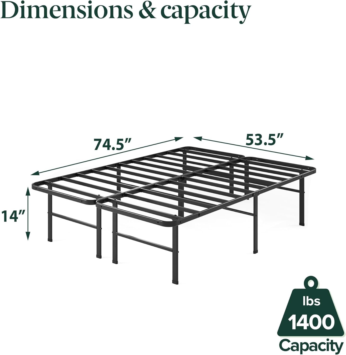 Zinus Rumi 14in Full Metal Bed Frame, Quick Assembly SmartBase® Full, Black