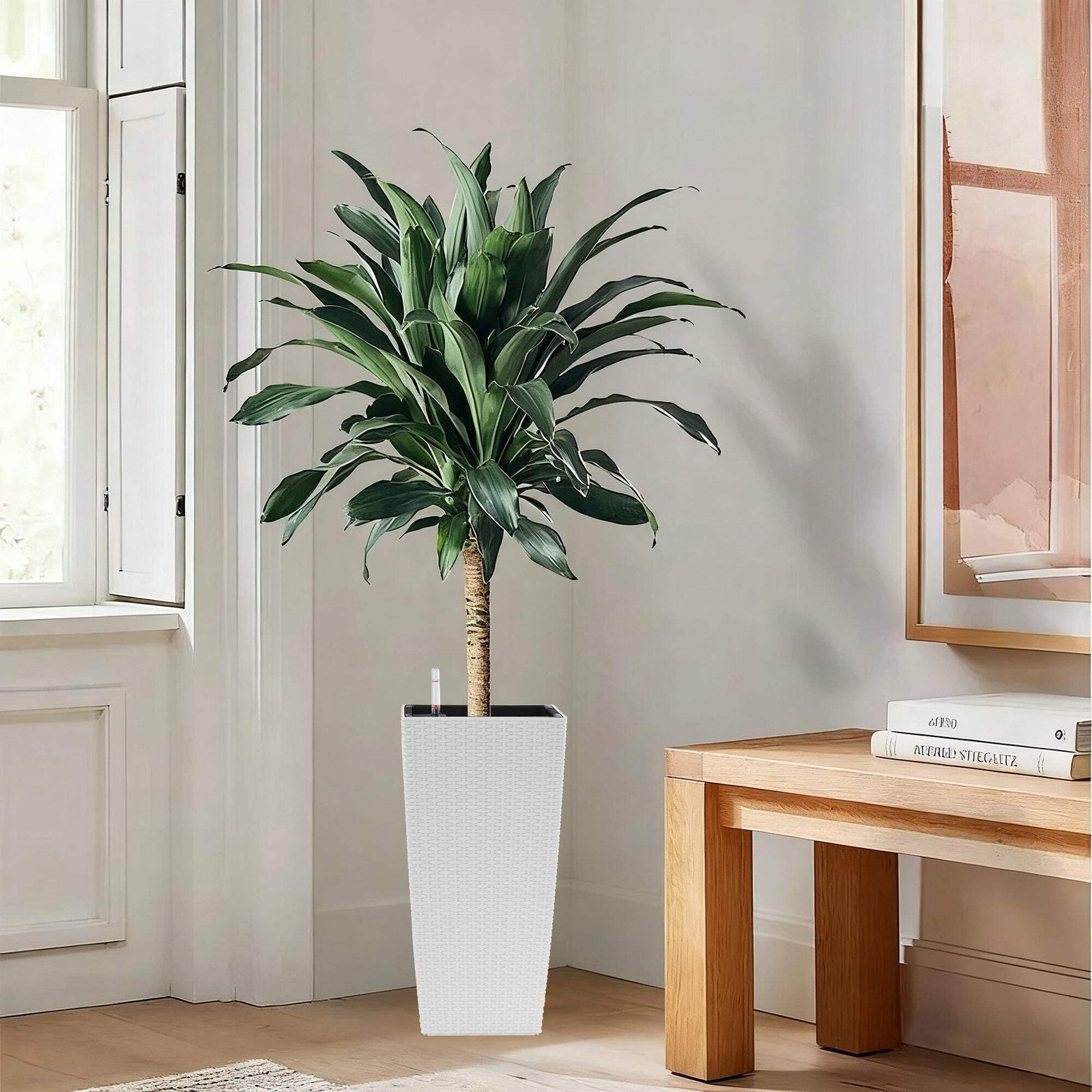 Square Faux Rattan Planter 22″ High with Auto Watering System