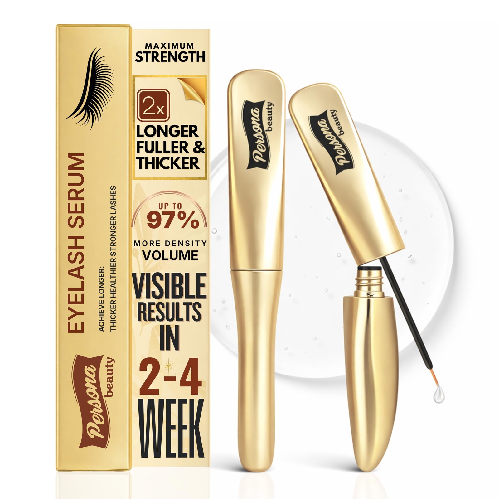 Eyelash Growth Serum – Advanced Biotin, Peptides & 1 Fl Oz (Pack of 1), Gold