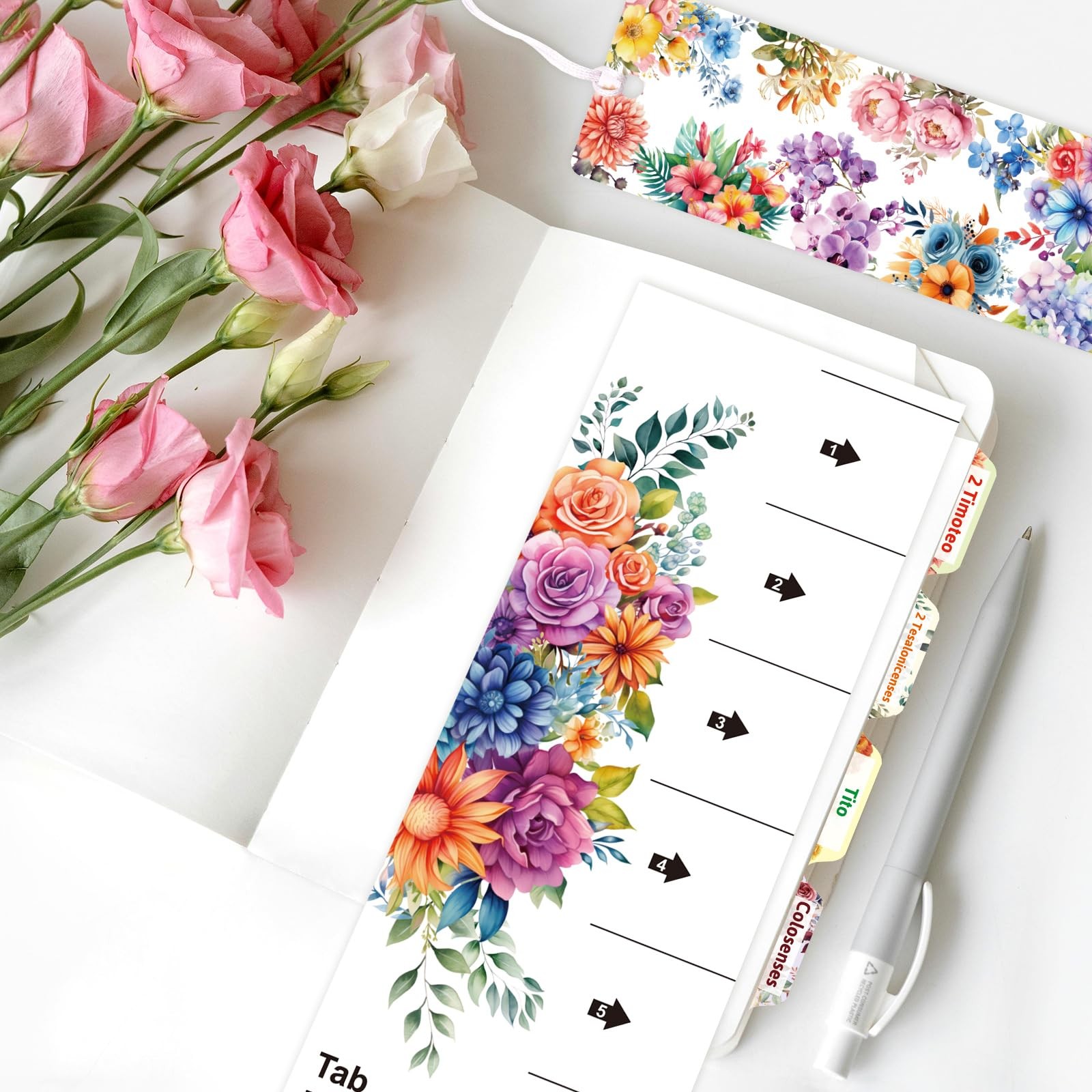 100Pcs Spanish Bible Tabs Floral Design Laminated New and Old Testament Index…