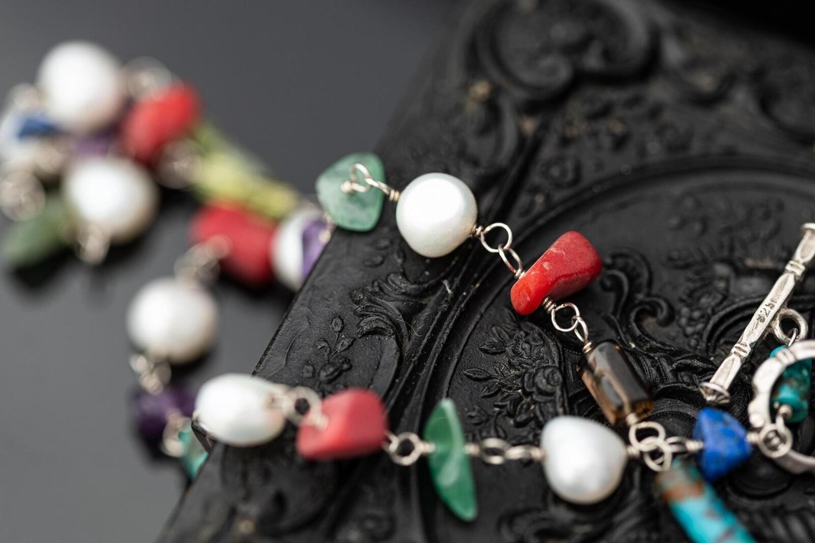 Vintage Estate Silpada Gemstone Beaded Necklace Boho Jewelry