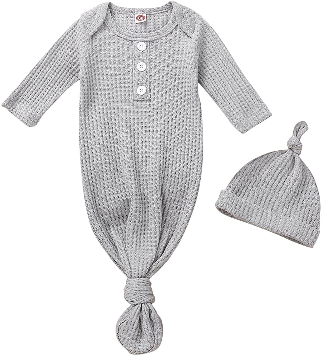 Twopumpkin Baby Girl Boy Coming Home Knotted 0-3 Months, A Waffle Knit Gray