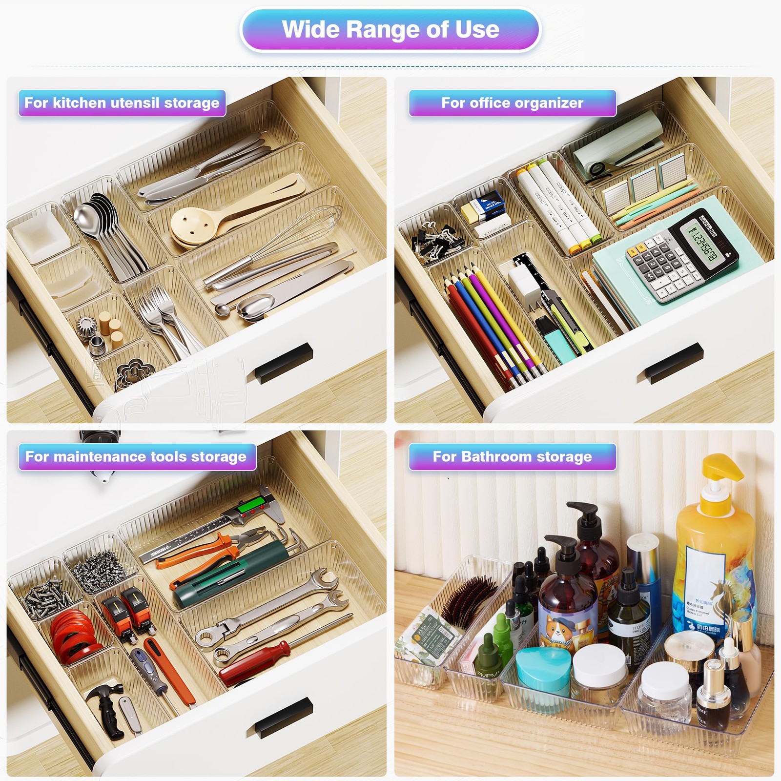 Okylvve 25 PCS Clear Plastic Drawer Organizer Set – 4 Sizes Makeup