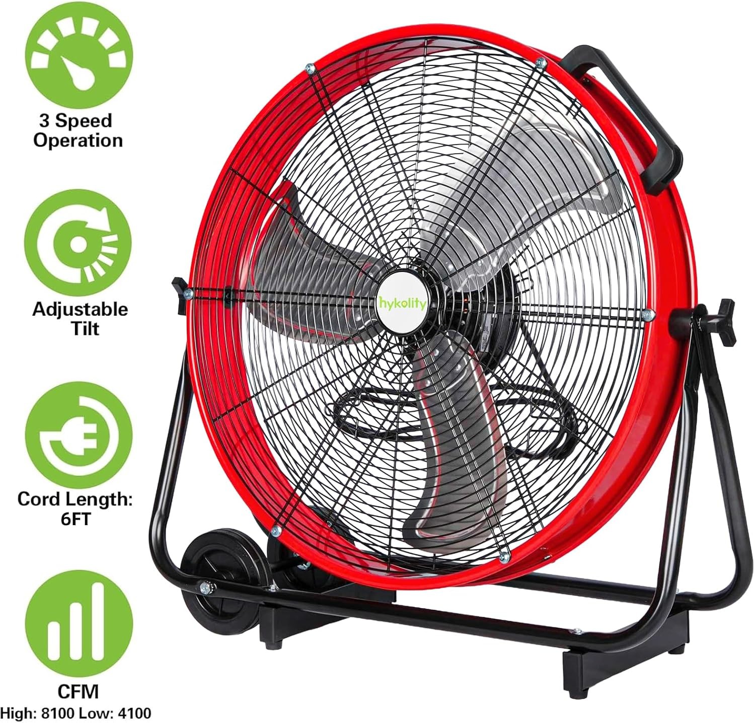 hykolity 24 inch 8100 CFM High Velocity Industrial Drum Fan, 3-Speed Heavy Dut