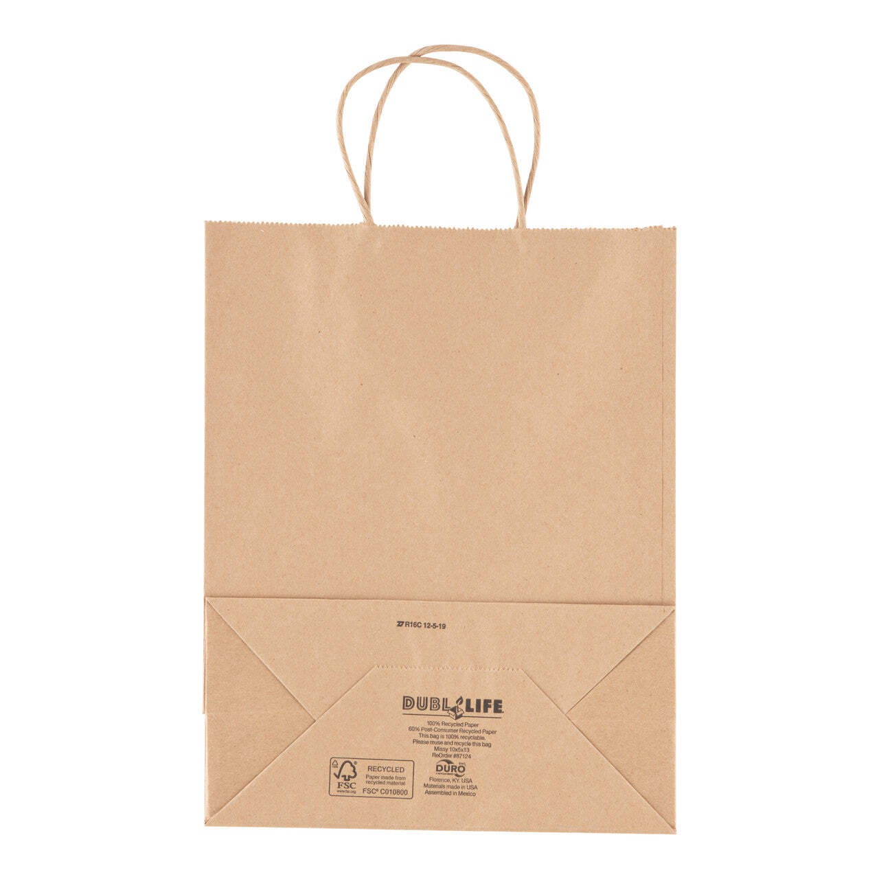 Duro Missy 60# Recycled Kraft Paper Shopping Bag with Handles (QTY 250), SKU 871