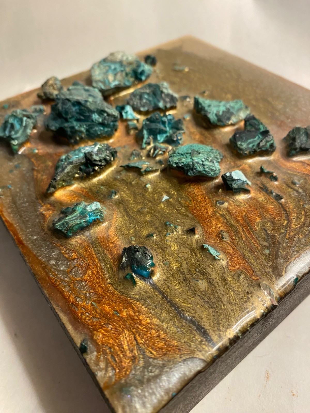 Tess Michaels Original artwork. 6×6” wood box panel. Paint and stones.
