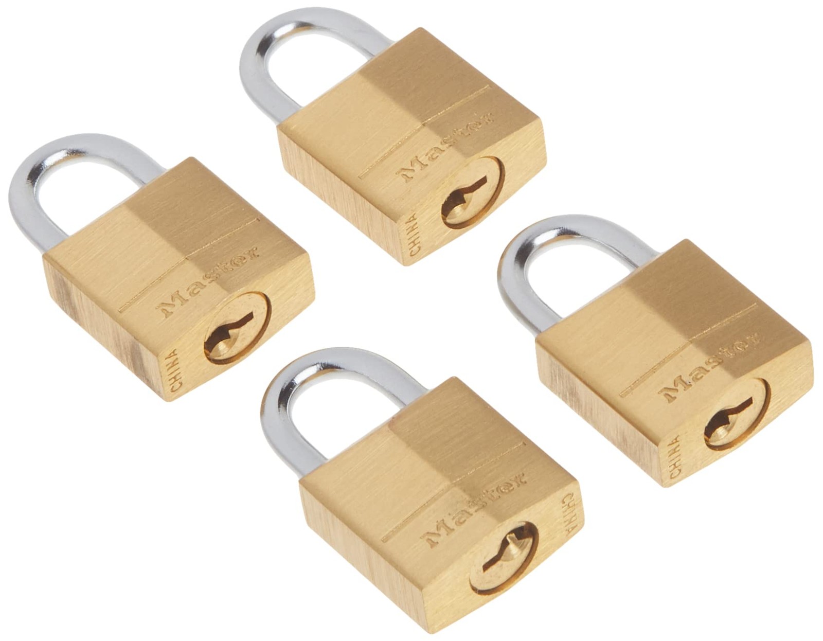 Master Lock Padlock, Solid Brass Lock, 3/4 in. Wide, 120Q 4 Pack, 3/4″ 4-Pack