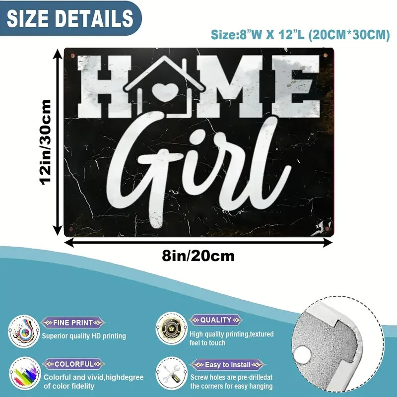 Home Girl Metal Wall Art Sign – 8×12 Inch, Rustic Black & White NEW- Realtor-