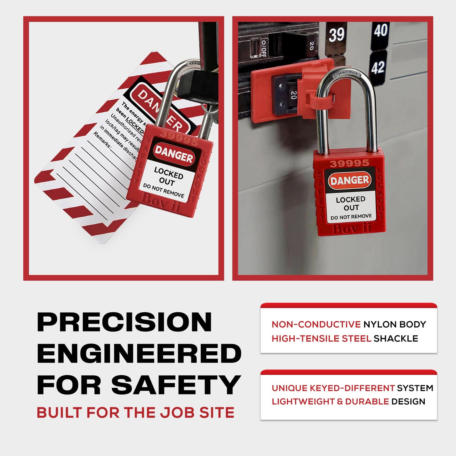 Boviisky Lockout Tagout Locks- 2 Red Loto Locks,Lockout Keyed