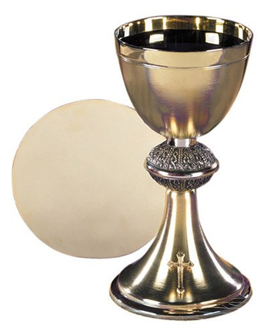 7 3/4″ Brass Chalice and Paten Set, Budded Cross, 8 oz Chalice, 5″ Paten – DS