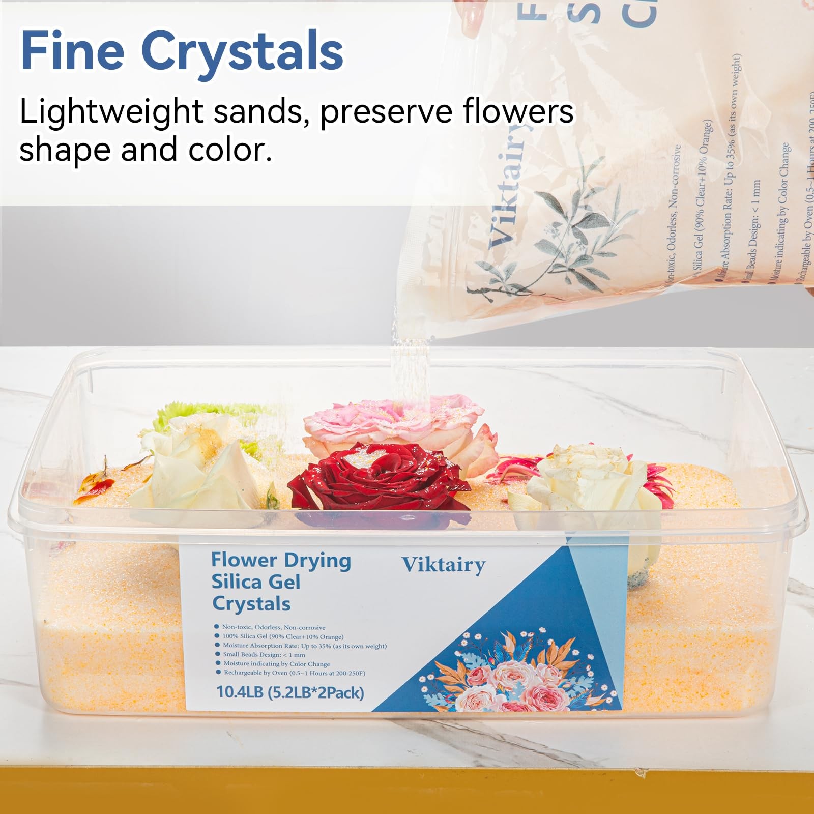 10.4 LBS Silica Gel Flower Drying Crystals, Reusable Color 10.4LB&Container