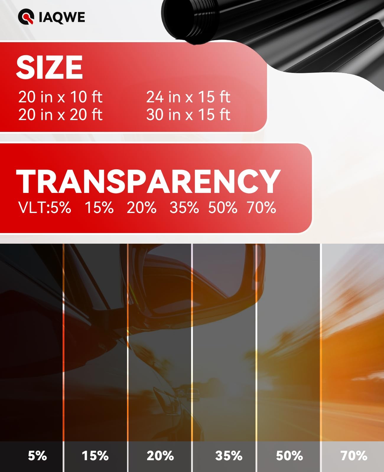 Car Window Tint 30″ in x 15’Ft with 5% VLT, Nano Ceramic Window Tint Film for Ca