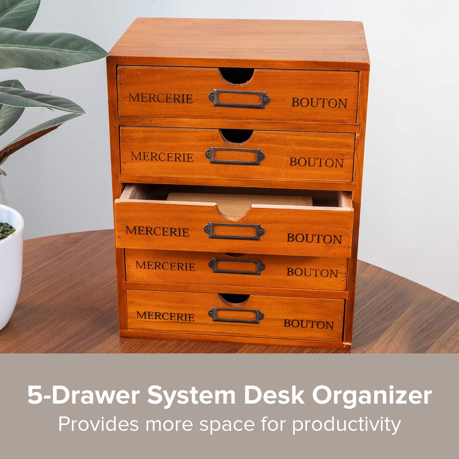 Vintage 5-Drawer Wooden Desk Organizer – Craft Storage 5 Drawer, Brown wood