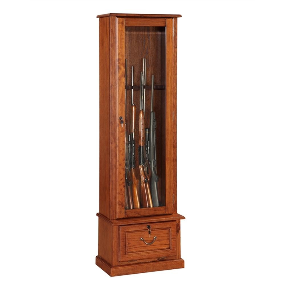 Scranton & Co 8 Gun Wood Cabinet with Locking Glass Door in Brown