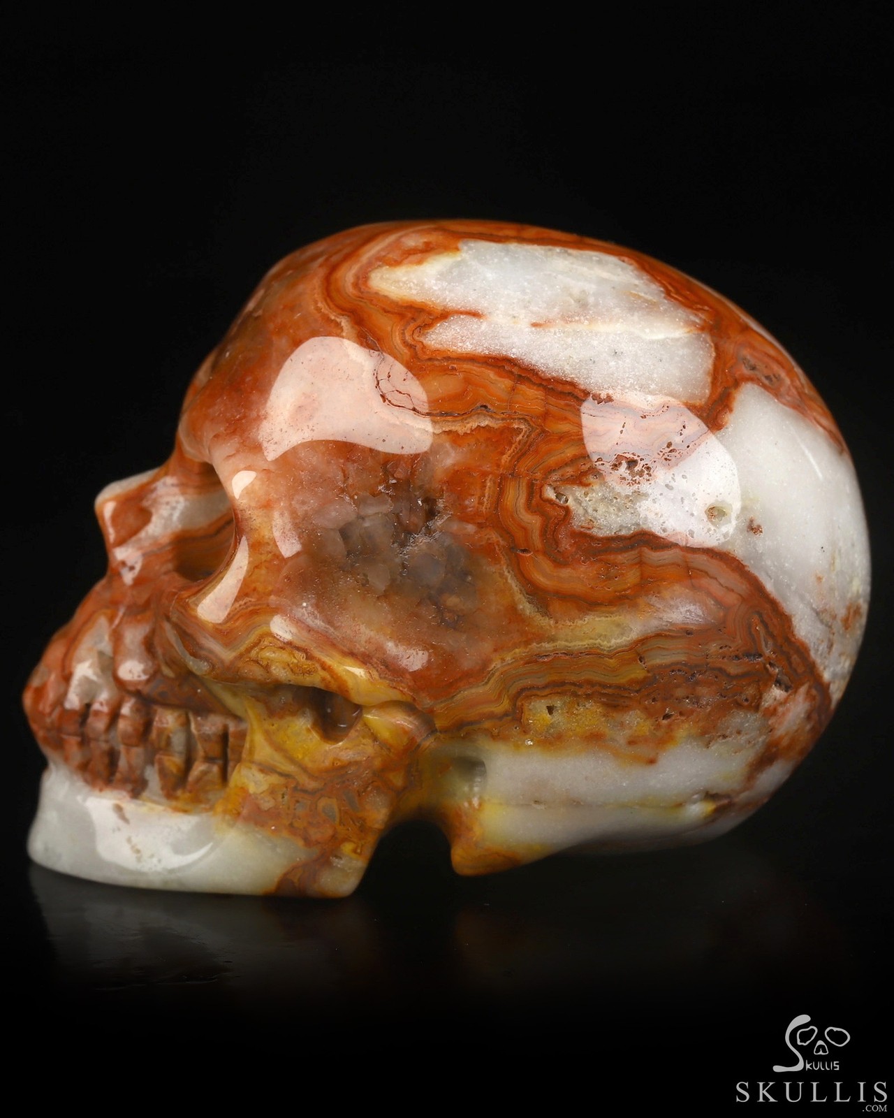 2.0″ Crazy Lace Agate Hand Carved Crystal Skull, Realistic, Crystal Healing