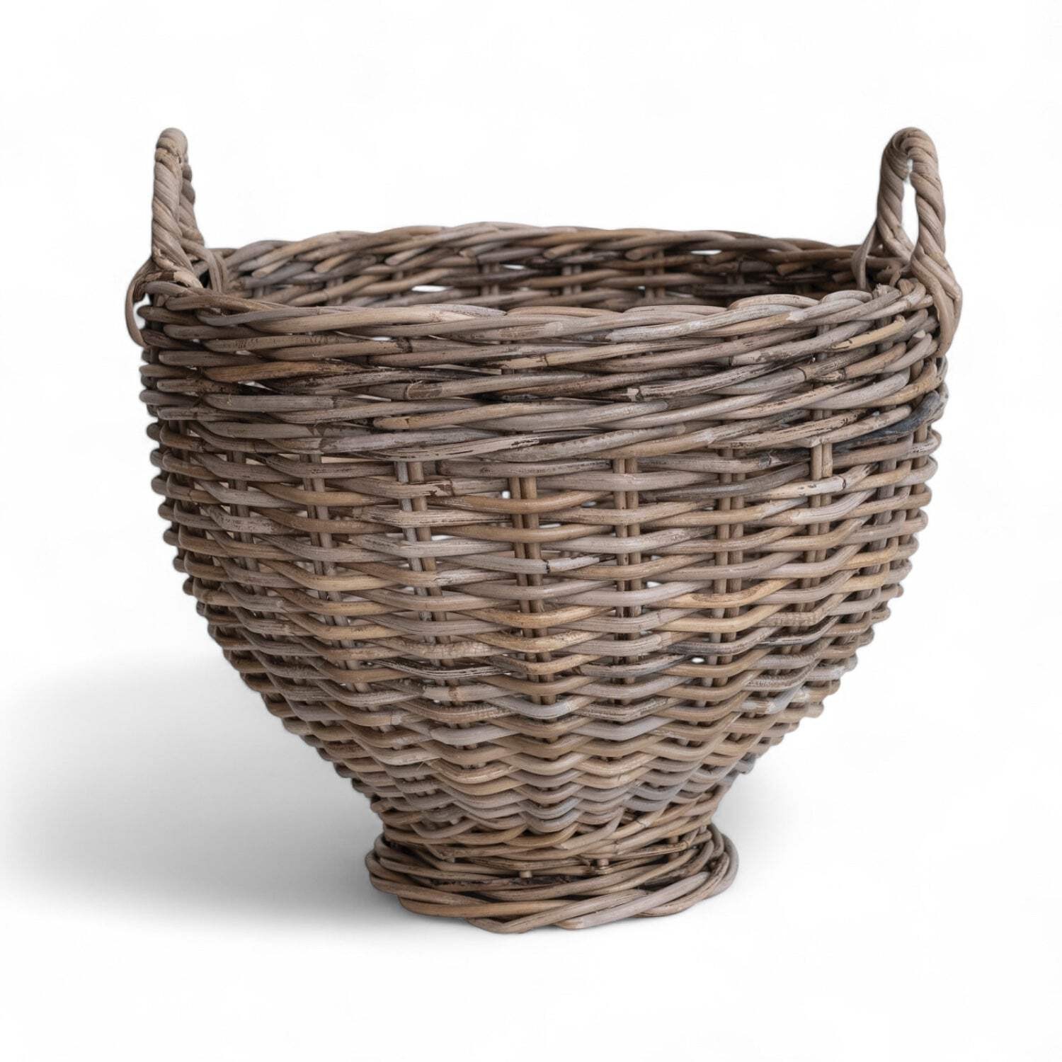 Handwoven Natural Rattan Footed Basket with Handles
