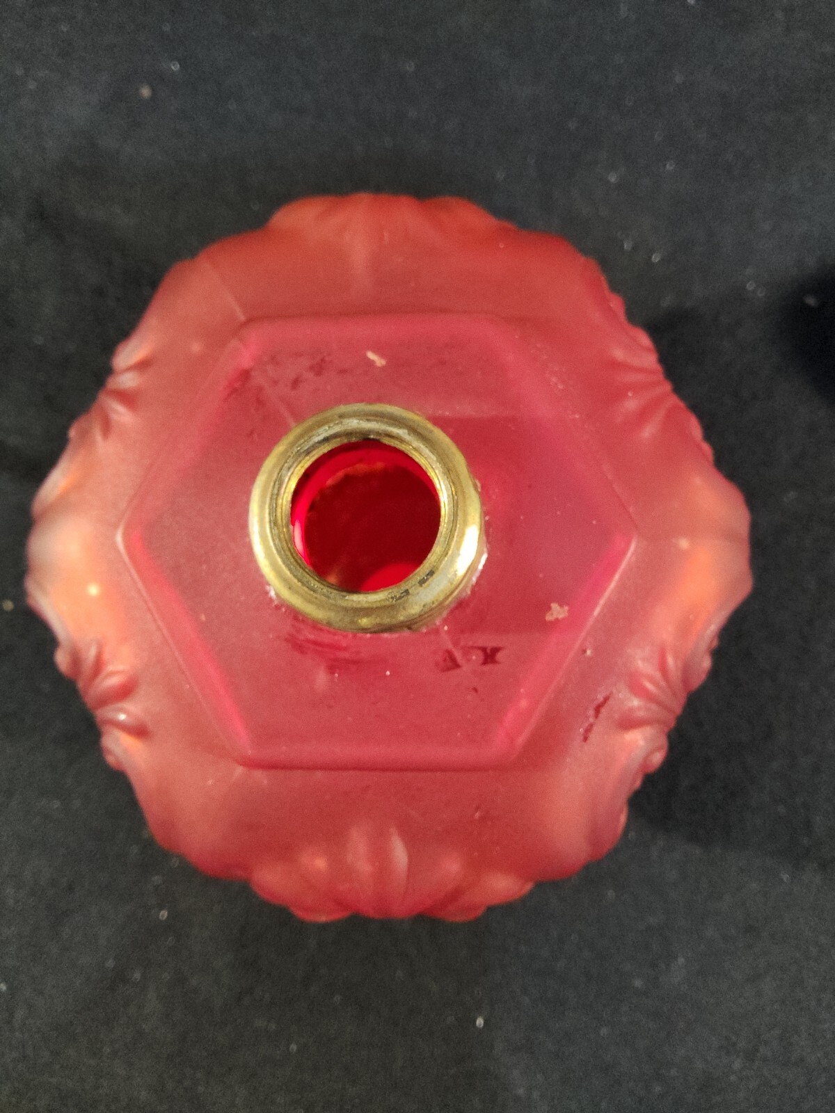 Antique Miniature Red Satin Lions Head Glass Oil Lamp Embosses Smith 1 Fig 284