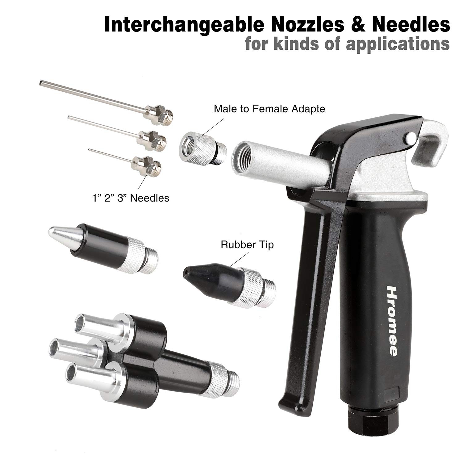 Hromee 12 Pieces High Flow Air Blow Gun Kit with Safe Quiet Xtreme Nozzles Rubbe