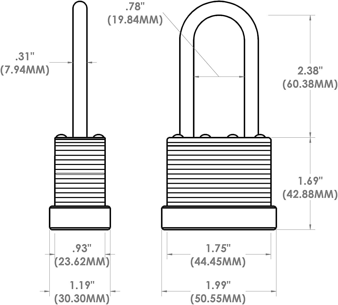 44mm Commercial Laminated Steel Weather Resistant Padlock w/ 2 3/8” Shackle NEW
