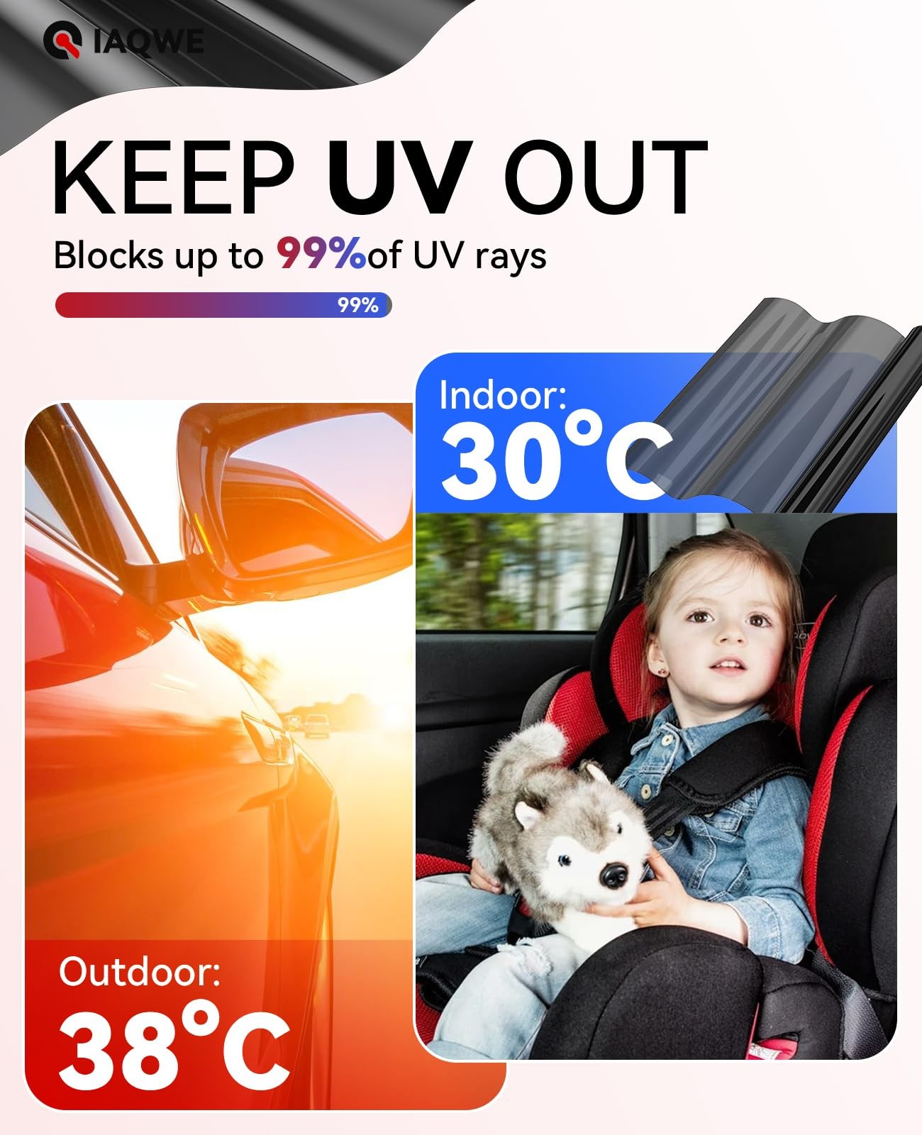 Car Window Tint 30″ in x 15’Ft with 5% VLT, Nano Ceramic Window Tint Film for Ca