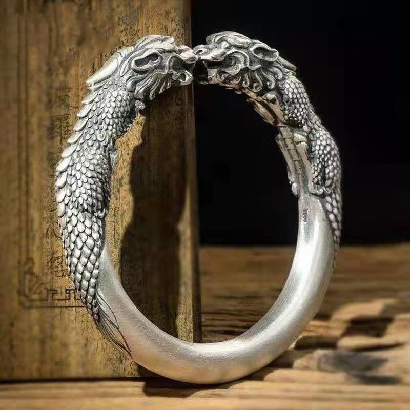 Tibetan Style Pixiu Cuff Bracelet for Men Open Heavyweight Vintage Wealth Bangle
