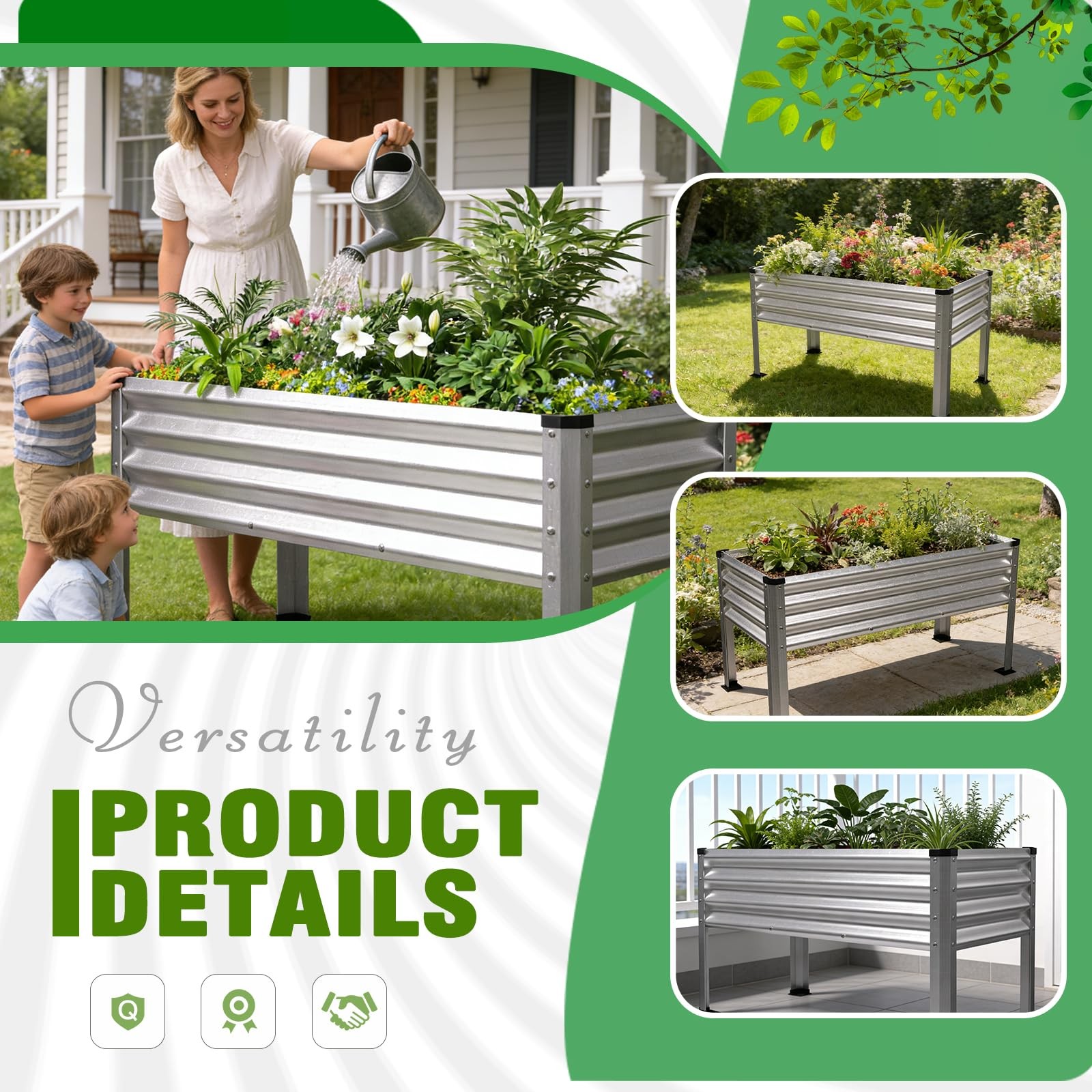 Yardbliss Large Galvanized Raised Garden Bed Outdoor 48inx24inx30in, Sliver