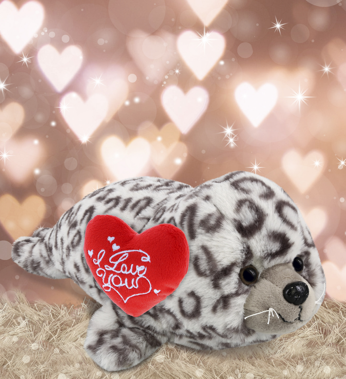 DolliBu I Love You Valentine Plush Cute Seal with Red Heart – 12 Inches