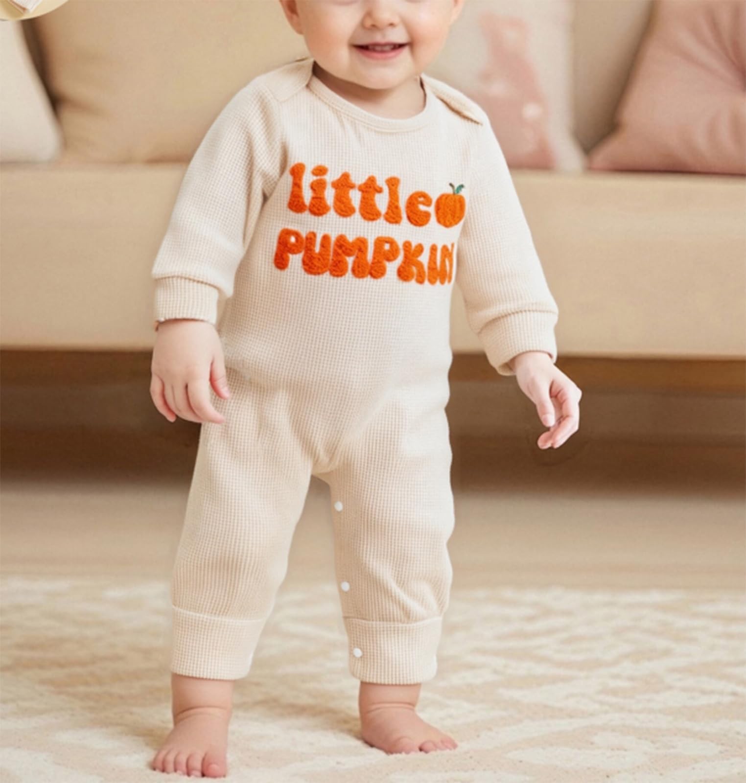 Karuedoo Newborn Baby Boy Halloween Outfit Little Pumpkin 0-3 Months, Apricot