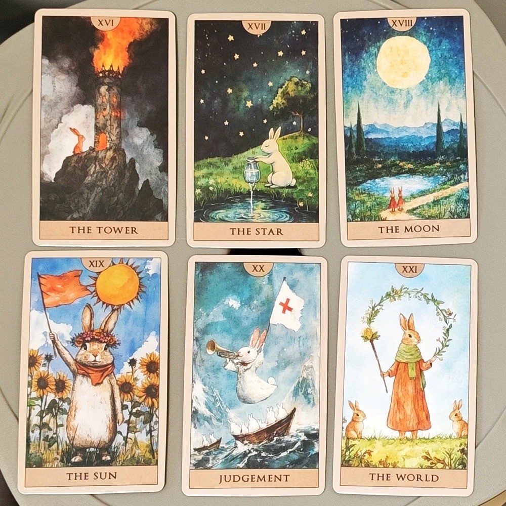 Rabbit Tarot Deck 78 Watercolor Cards – 10.3x6cm (4.06×2.36in) Cute Divination
