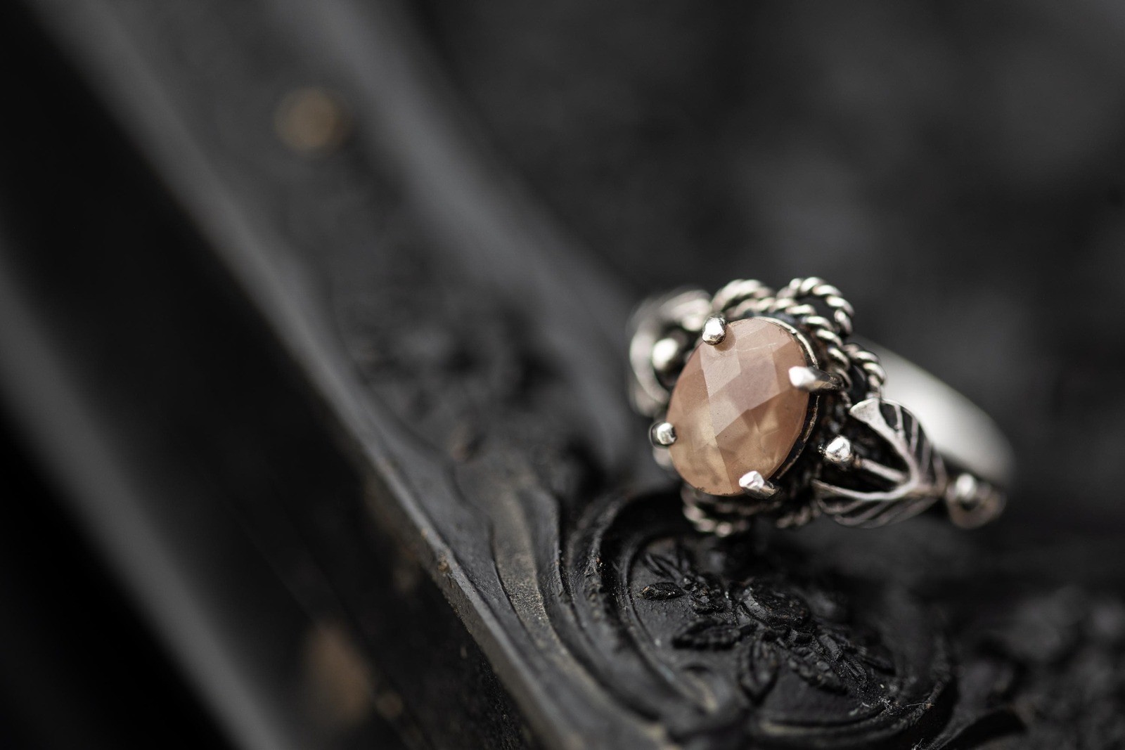 Vintage Estate Saphiret Glass Sterling Silver Ring Art Nouveau Jewelry