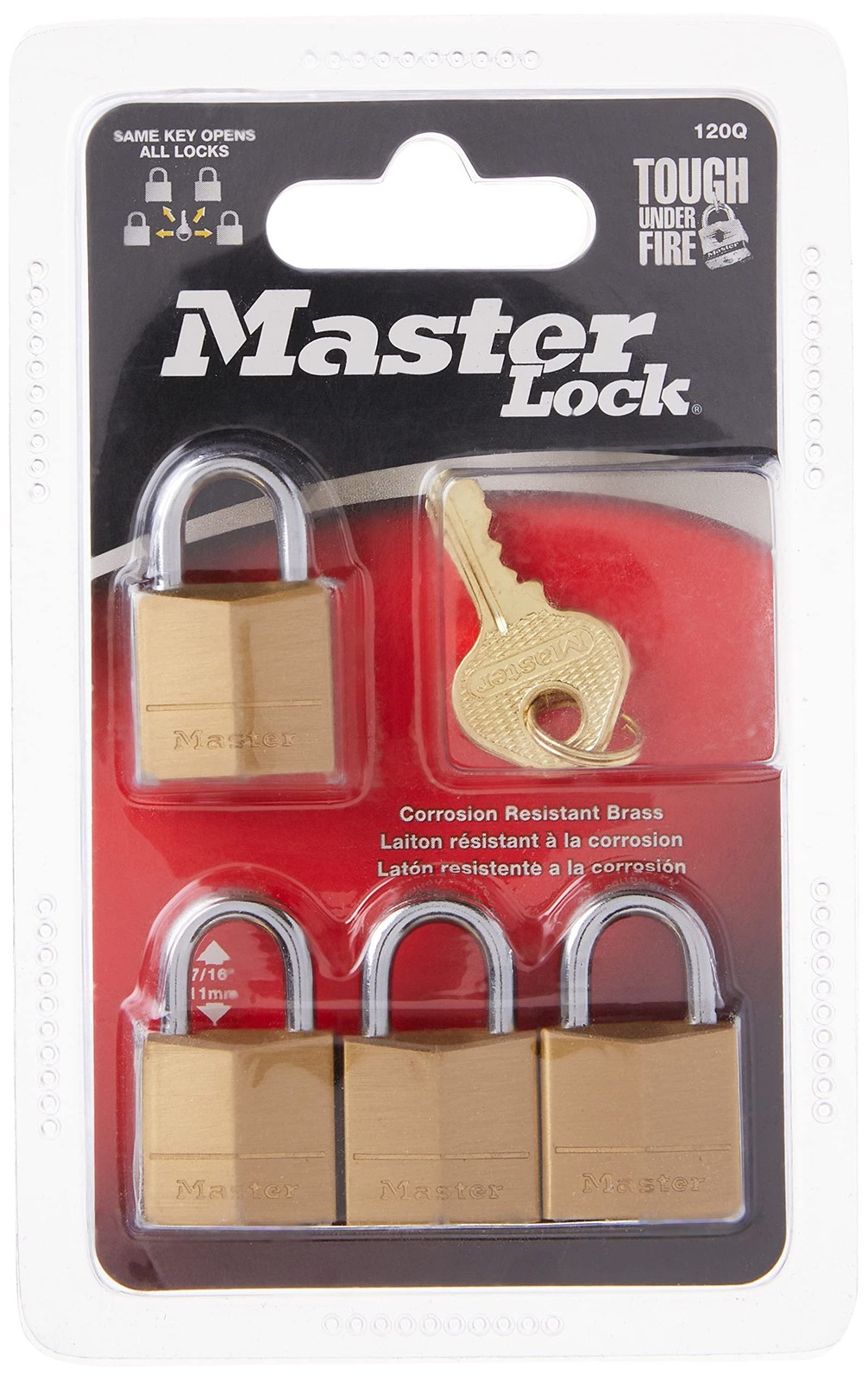 Master Lock Padlock, Solid Brass Lock, 3/4 in. Wide, 120Q 4 Pack, 3/4″ 4-Pack