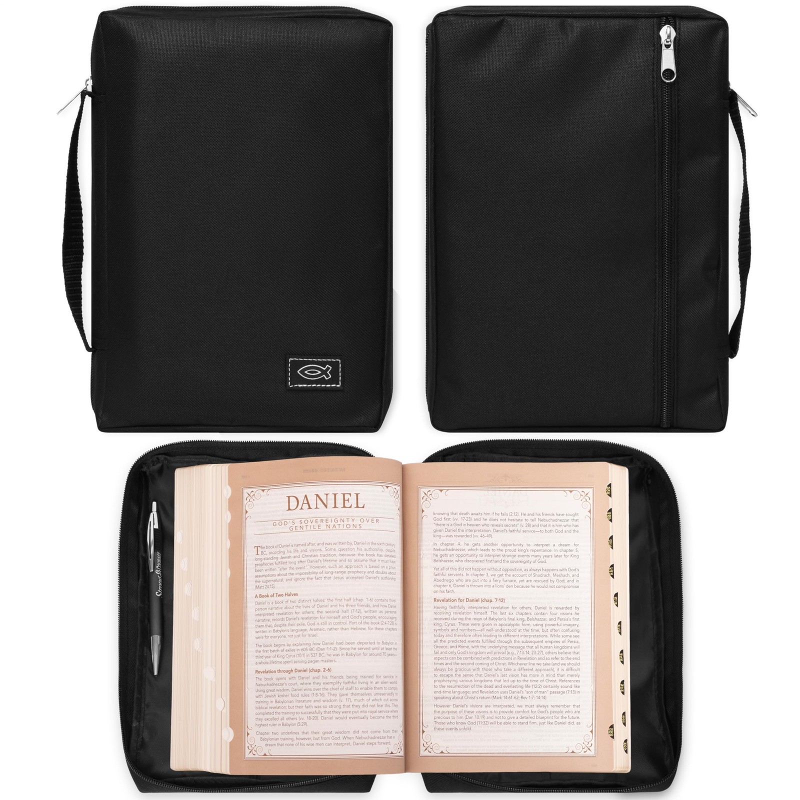 Christian Art Gifts Men/Women’s Bible Cover Jesus Small, Black/Jesus Fish #2