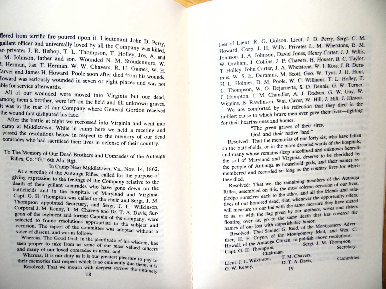 REMINISCENCES of THE AUTAUGA RIFLES – 6th Alabama Vol Regiment Co G – ANV CSA