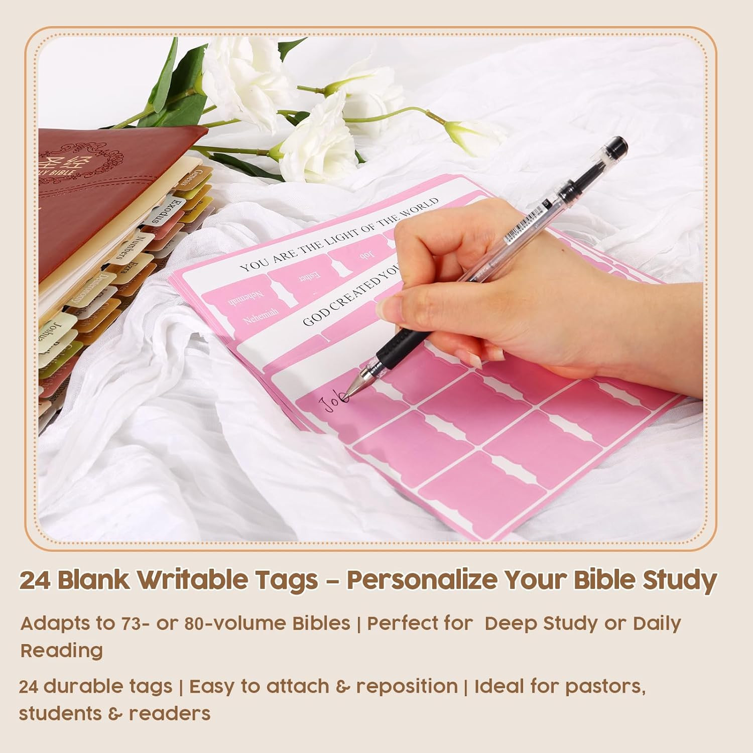 Pink Bible Tabs for Men Paper Index Tabs for Scripture Study & Chapter