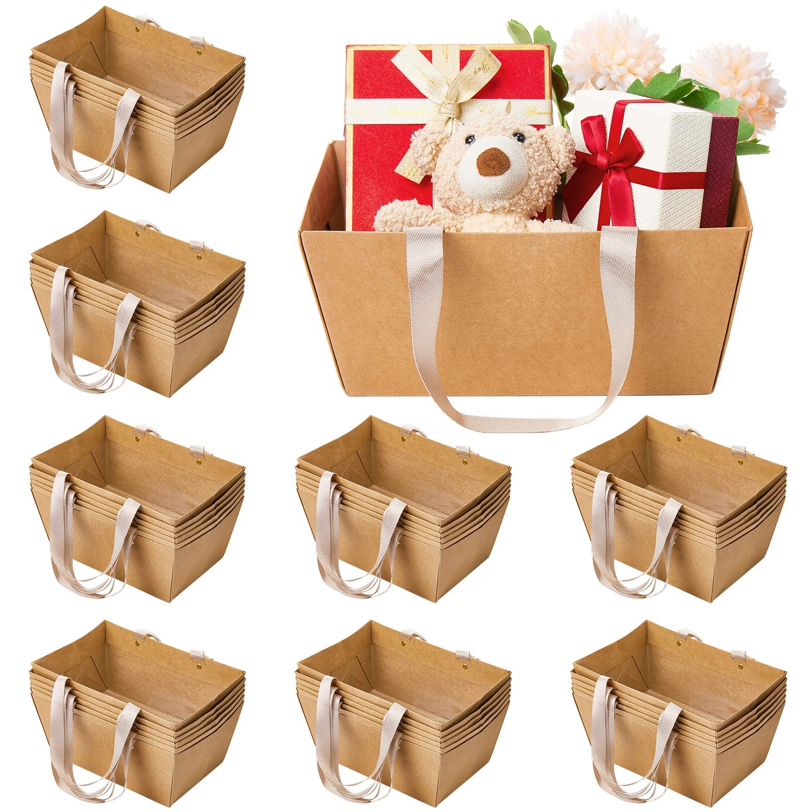 48 Pinkunn Empty Gift Baskets Bulk DIY Kit w/ Handle 9.8×6.5×4.3″ Kraft Paper
