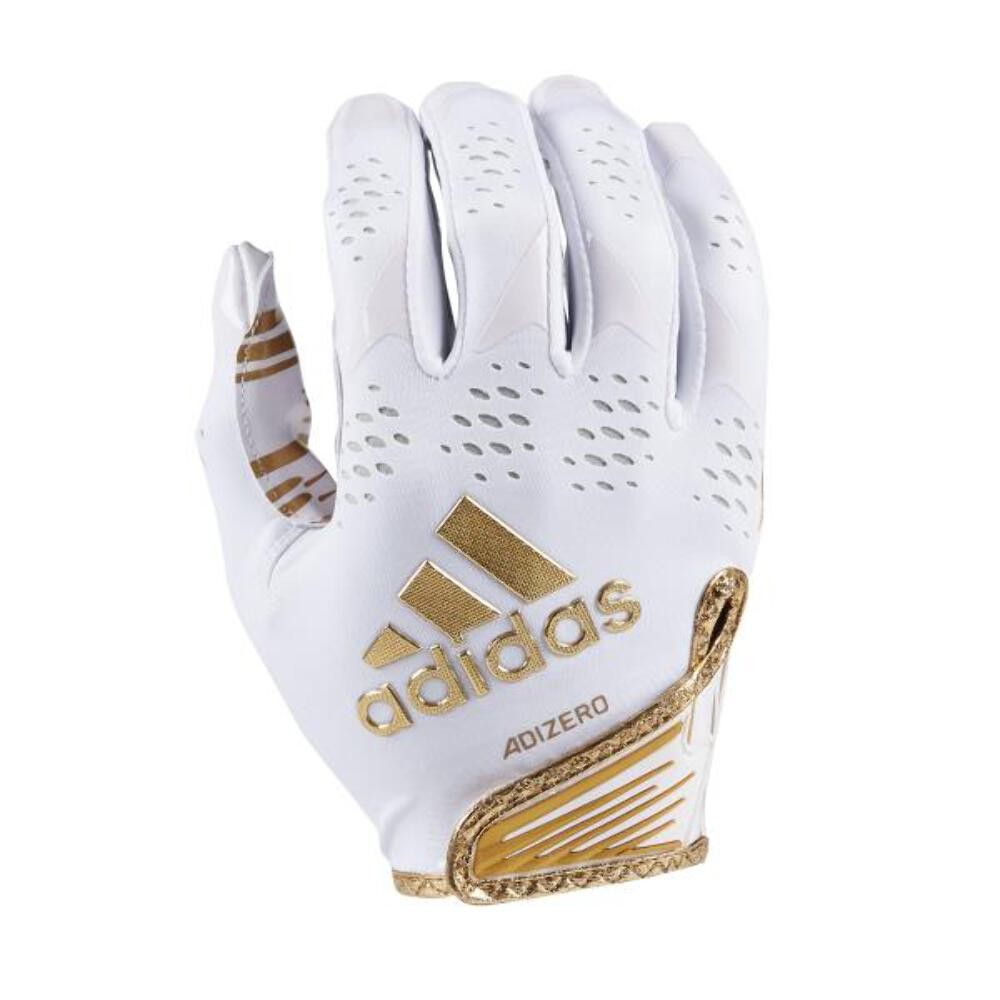 adidas Adizero 12 Youth Receiver Football Gloves, White Metallic Gold, Small,