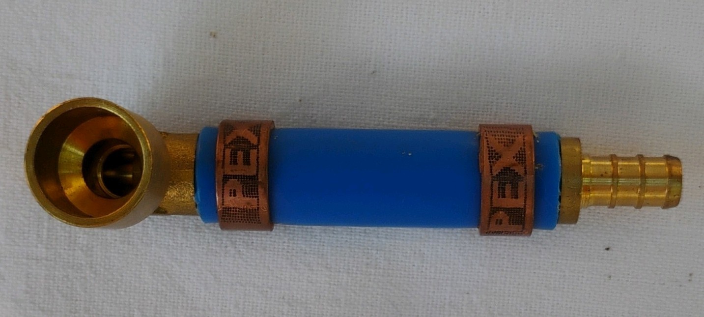 Blue Tobacco Smoking Pipe. PEX Tubing And Brass. Industrial And Durable.