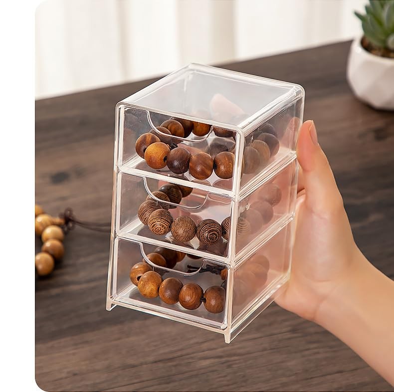 Small Desk Organizer with Drawer, Desktop 3 x 3.5 x 5 inches, Clear