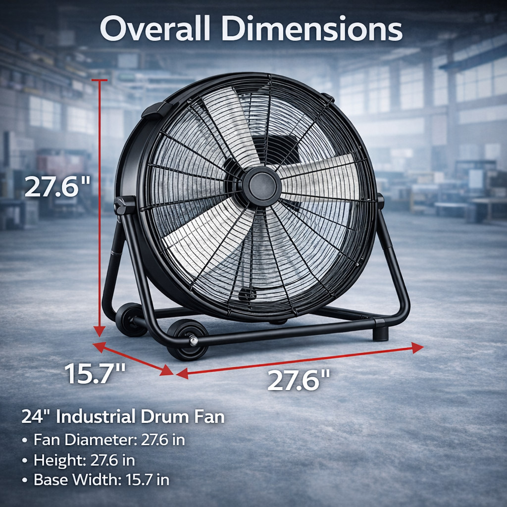 24″ High Velocity Industrial Drum Fan, 8900CFM Heavy Duty Metal Floor Fan with 3