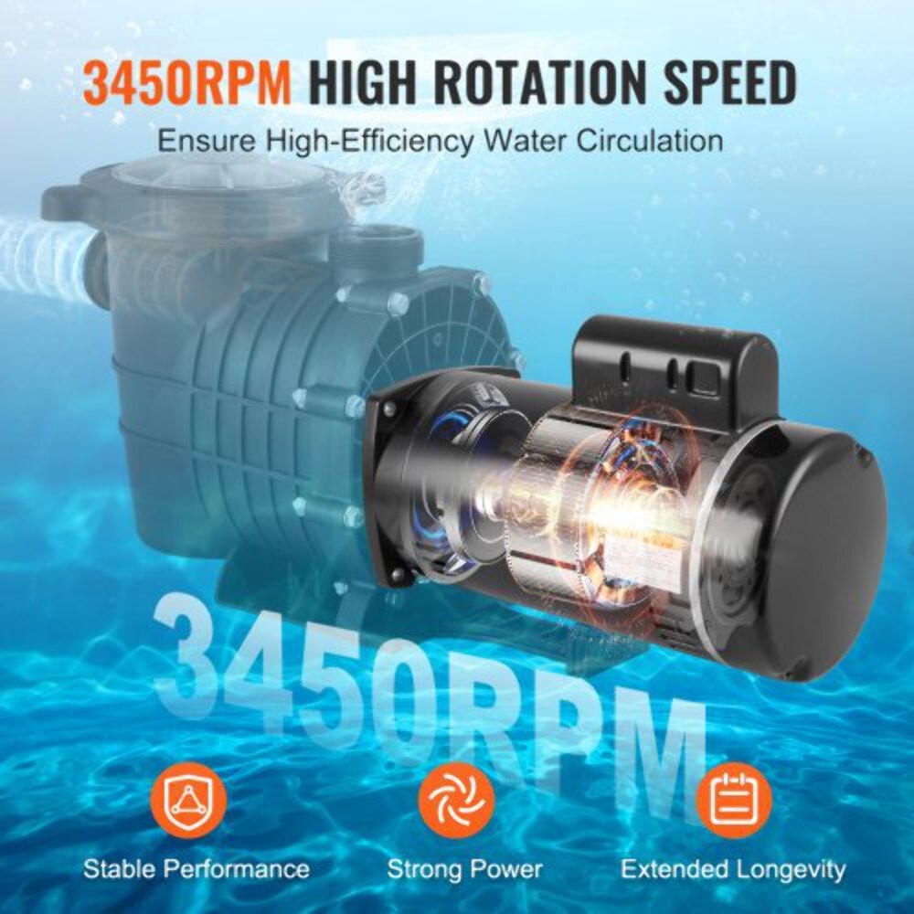 1 HP Pool Pump Motor 56Y Frame 115V(9 Amps)/230V(4.5 Amps) 3450RPM 60Hz