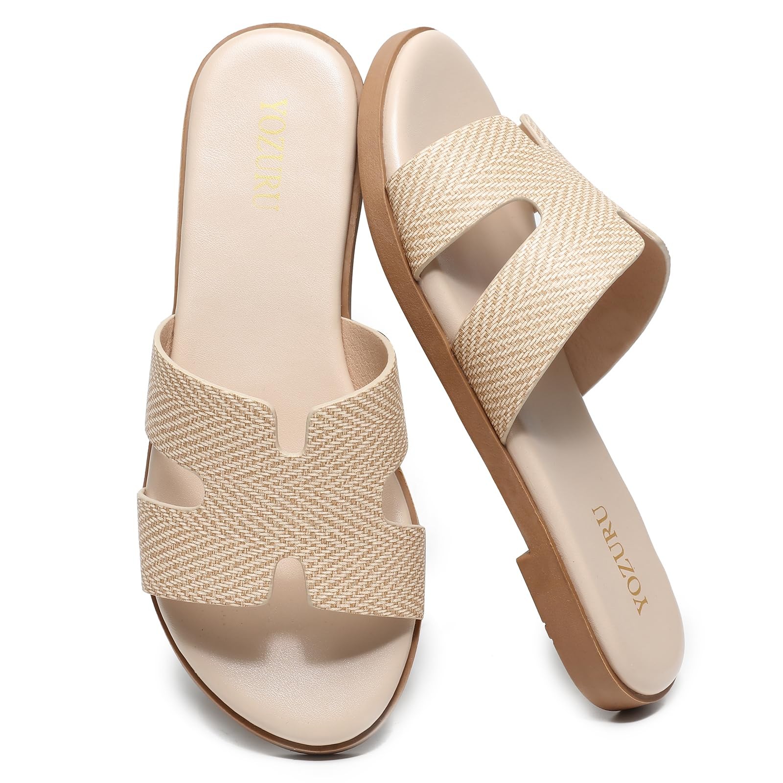 Yozuru Womens Flat Sandals Open Toe Dressy Summer 7.5, Raffia